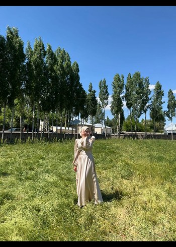 Bej Bohem Uzun Kollu Salaş Kadın Elbise - Görsel 2