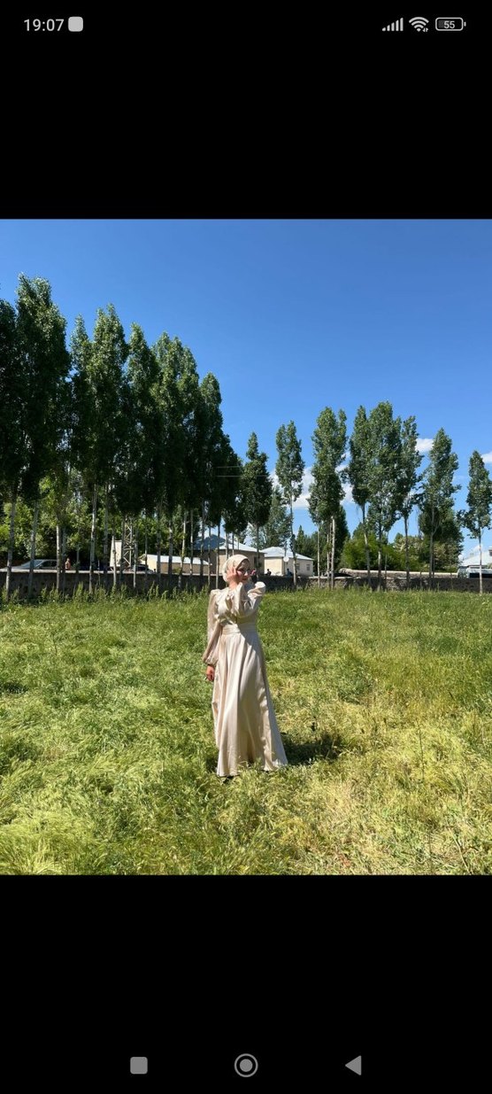 Bej Bohem Uzun Kollu Salaş Kadın Elbise - Görsel 2