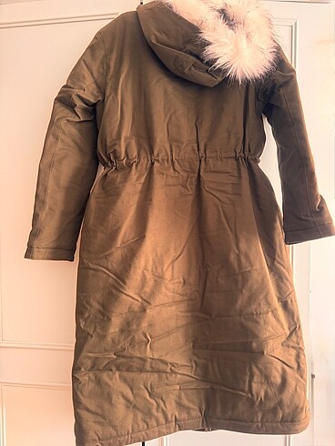 Selma Çilek Kapüşonlu Yakası Kürklü Haki Parka - Görsel 11