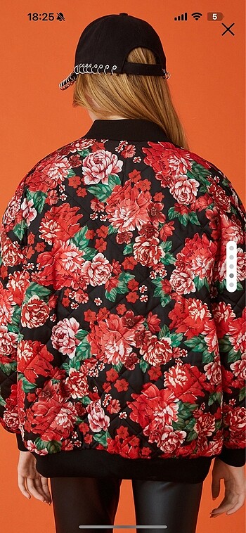 34 Beden Koton Çiçek Desenli Oversize Bomber 34 Beden