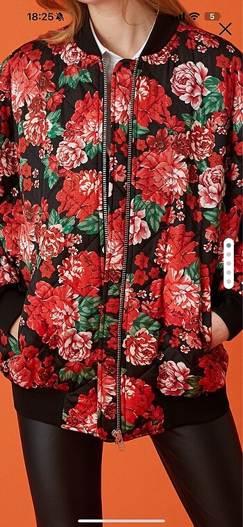 Koton Koton Çiçek Desenli Oversize Bomber 34 Beden