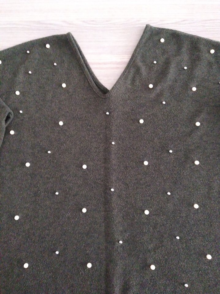 koyu yeşili V Yaka Uzun Kollu Örgü Kadın Kazak - Görsel 3