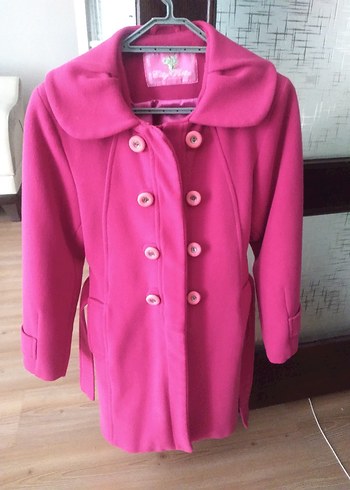 Pembe Düğmeli kız çocuk kaşe Kaban - Görsel 3