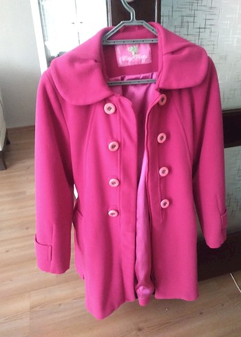 Pembe Düğmeli kız çocuk kaşe Kaban - Görsel 5