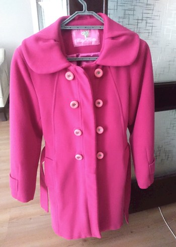 Pembe Düğmeli kız çocuk kaşe Kaban - Görsel 2