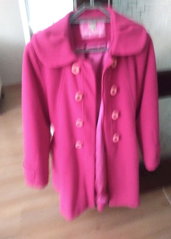 Pembe Düğmeli kız çocuk kaşe Kaban - Görsel 4