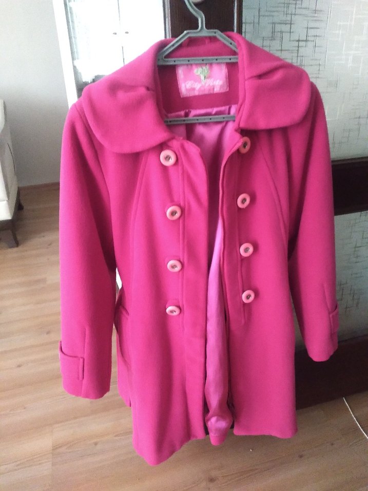 Pembe Düğmeli kız çocuk kaşe Kaban - Görsel 5