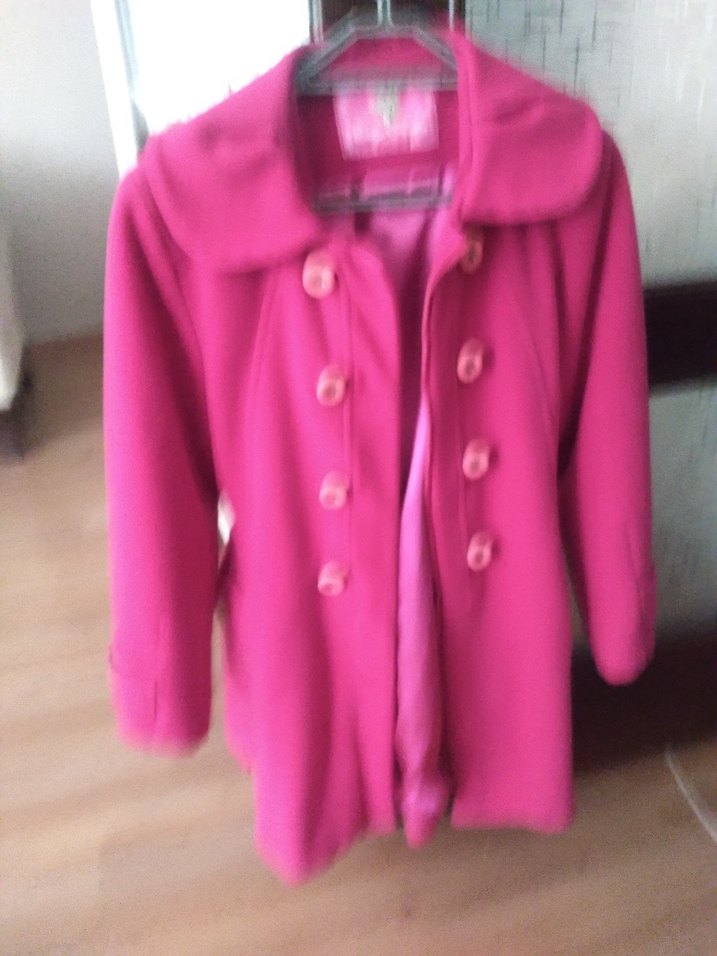 Pembe Düğmeli kız çocuk kaşe Kaban - Görsel 4