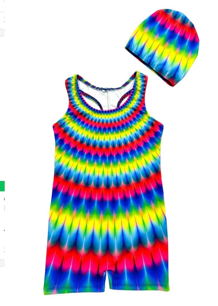 Kız Çocuk Mavi Desenli Spor Mayo ve Bone - Görsel 2