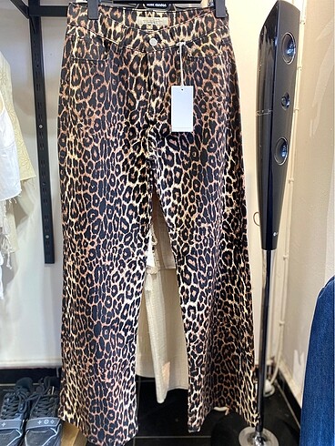 Leopar Desen Kot Pantolon