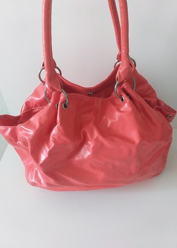 Kadın Pembe Parlak Deri Fermuarlı Çanta - Görsel 5