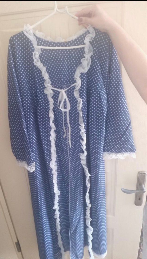 Nakışlı Mavi Mini Bohem Kadın gecelik Takımı - Görsel 3