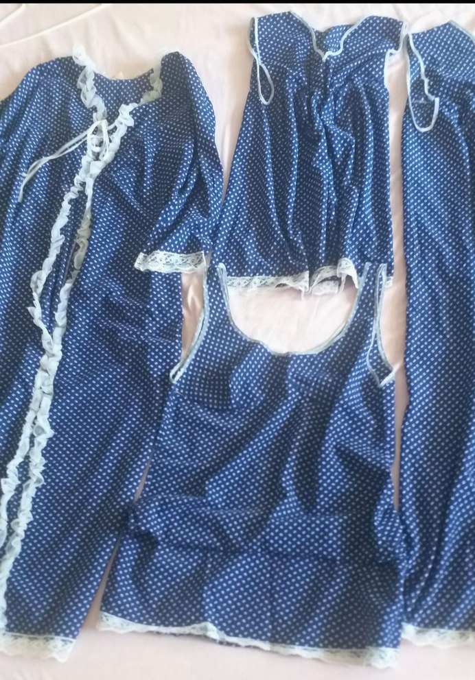 Nakışlı Mavi Mini Bohem Kadın gecelik Takımı - Görsel 2