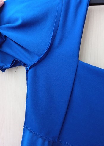 İndigo Kol Volanlı Kare Yaka Elbise - Görsel 8