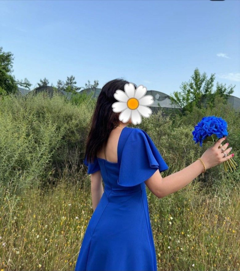 İndigo Kol Volanlı Kare Yaka Elbise - Görsel 2