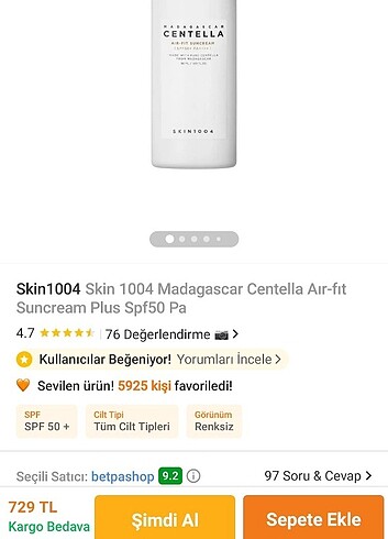 Diğer CENTELLA 50 SPF Güneş Kremi