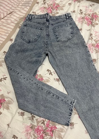 38 Beden mavi Renk Düğmeli Gri Mavi Bağlama Desenli Salaş Jean