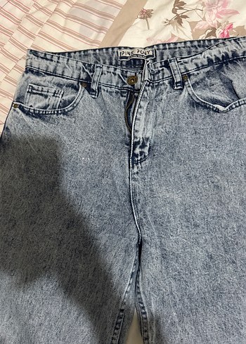 Diğer Düğmeli Gri Mavi Bağlama Desenli Salaş Jean