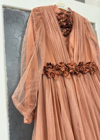 Vintage Bej Uzun Kollu Bohem Elbise - Görsel 3