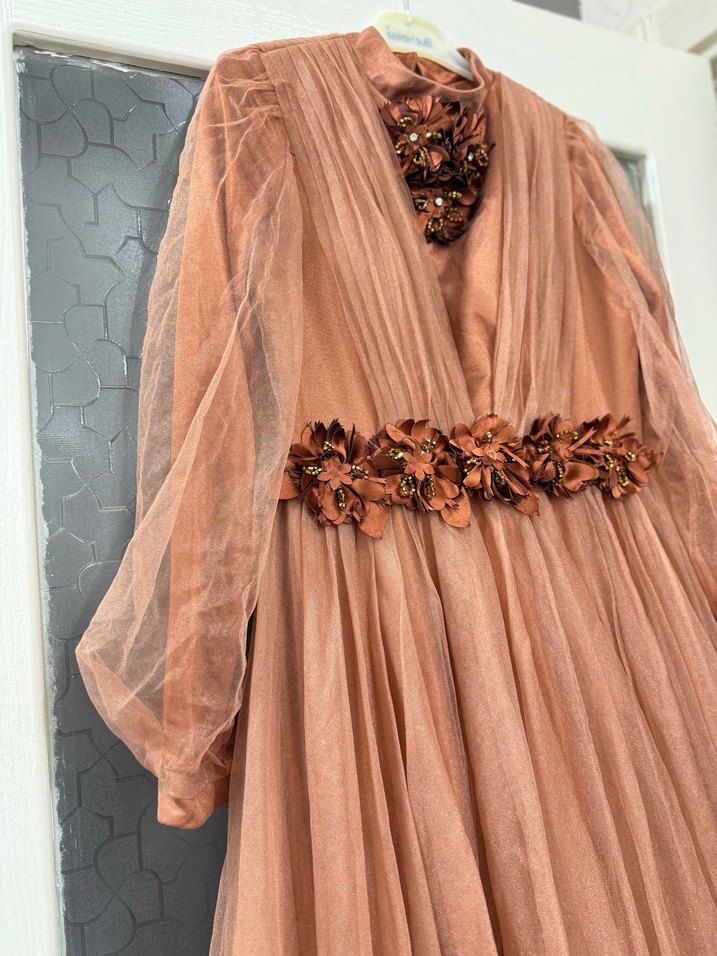 Vintage Bej Uzun Kollu Bohem Elbise - Görsel 2