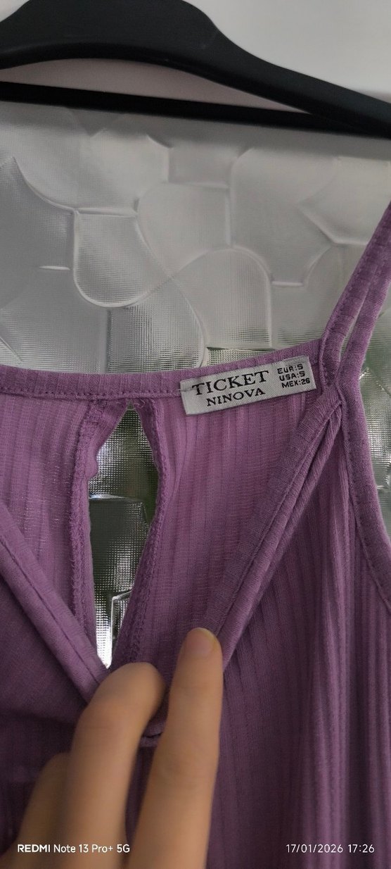 Kadın Mor Pilili Uzun Tulum - Görsel 3