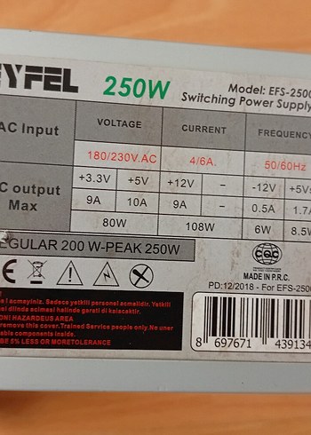 Diğer EYFEL 250W Güç Kaynağı