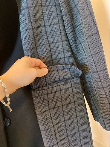 38 Beden siyah Renk Ekose detaylı Blazer ceket