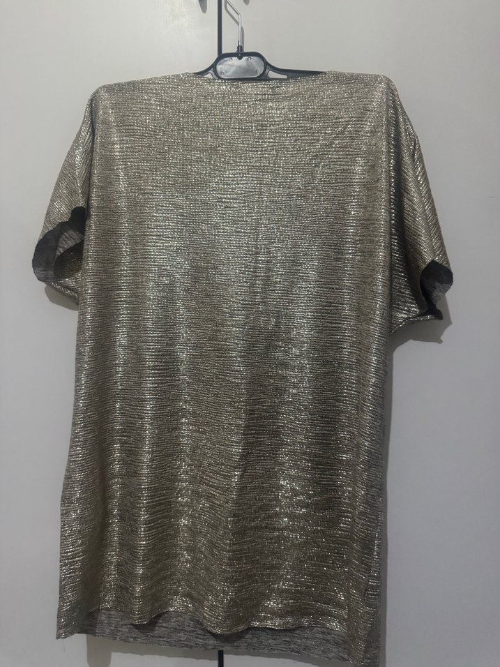 Gri V Yaka Kolsuz Keten Bluz - Görsel 3