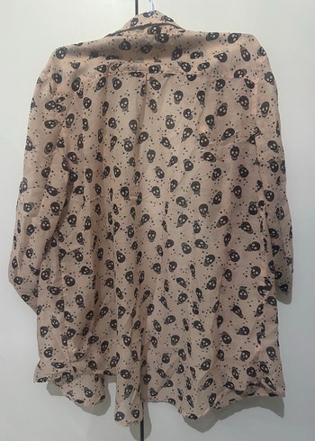 Bej Baskılı Uzun Kollu Rahat Kadın Gömlek - Görsel 2