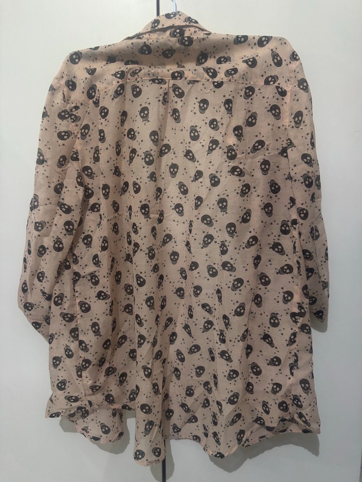 Bej Baskılı Uzun Kollu Rahat Kadın Gömlek - Görsel 2