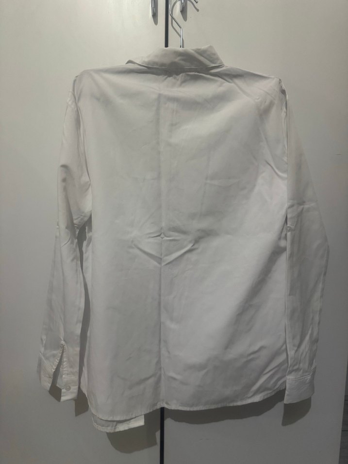 Baskılı Beyaz Keten Gömlek, Düğmeli, Salaş Kesim - Görsel 2