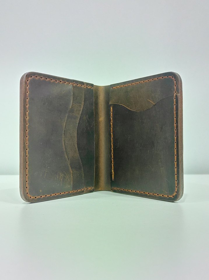 Kahverengi Retro Hakiki Deri El yapımı erkek cüzdanı - Görsel 4