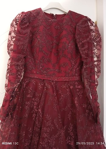 Bordo Uzun Kollu Drapeli Kadın Kına Elbisesi - Görsel 2