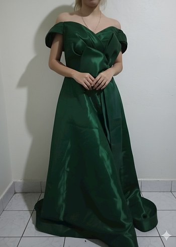 Yeşil Drapeli V Yaka Midi Abiye Elbise - Görsel 3