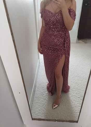 Bordo Parlak Uzun Straplez Abiye Elbise - Görsel 2