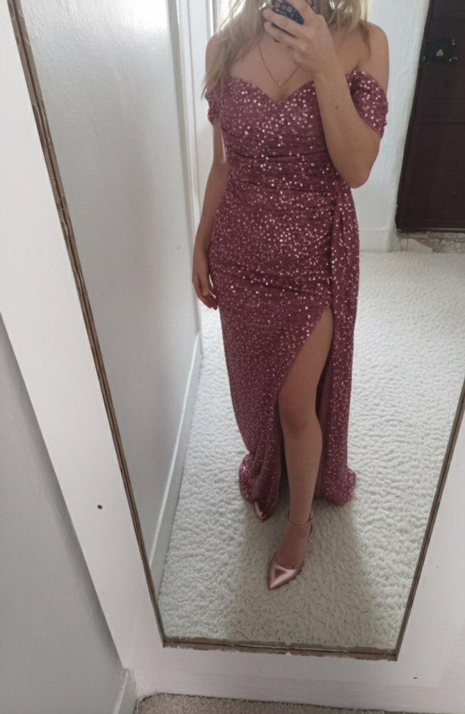 Bordo Parlak Uzun Straplez Abiye Elbise - Görsel 2