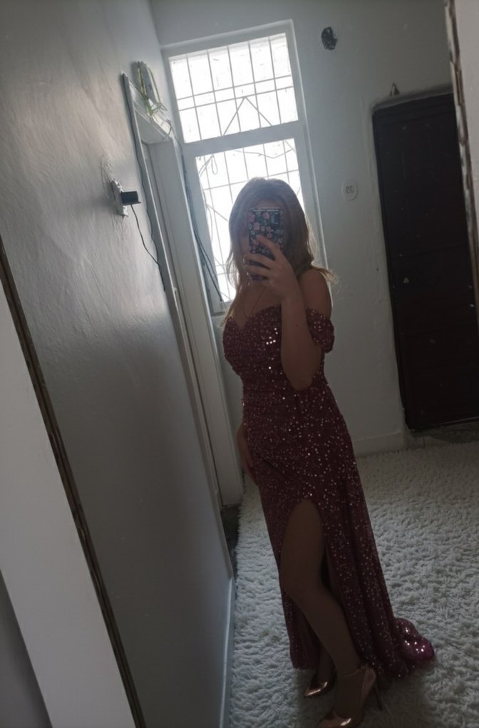 Bordo Parlak Uzun Straplez Abiye Elbise - Görsel 3