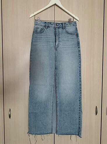 Stradivarius uzun kot etek yırtmaçlı