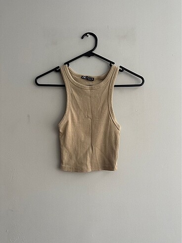 Zara bej/kahverenk halterneck atlet crop