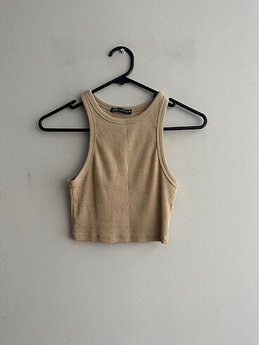 Zara bej/kahverenk halterneck atlet crop