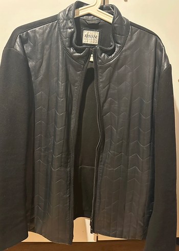 Armani Siyah Deri Fermuarlı Erkek Ceget - Görsel 2