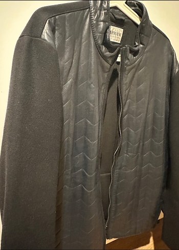 Armani Siyah Deri Fermuarlı Erkek Ceget - Görsel 3