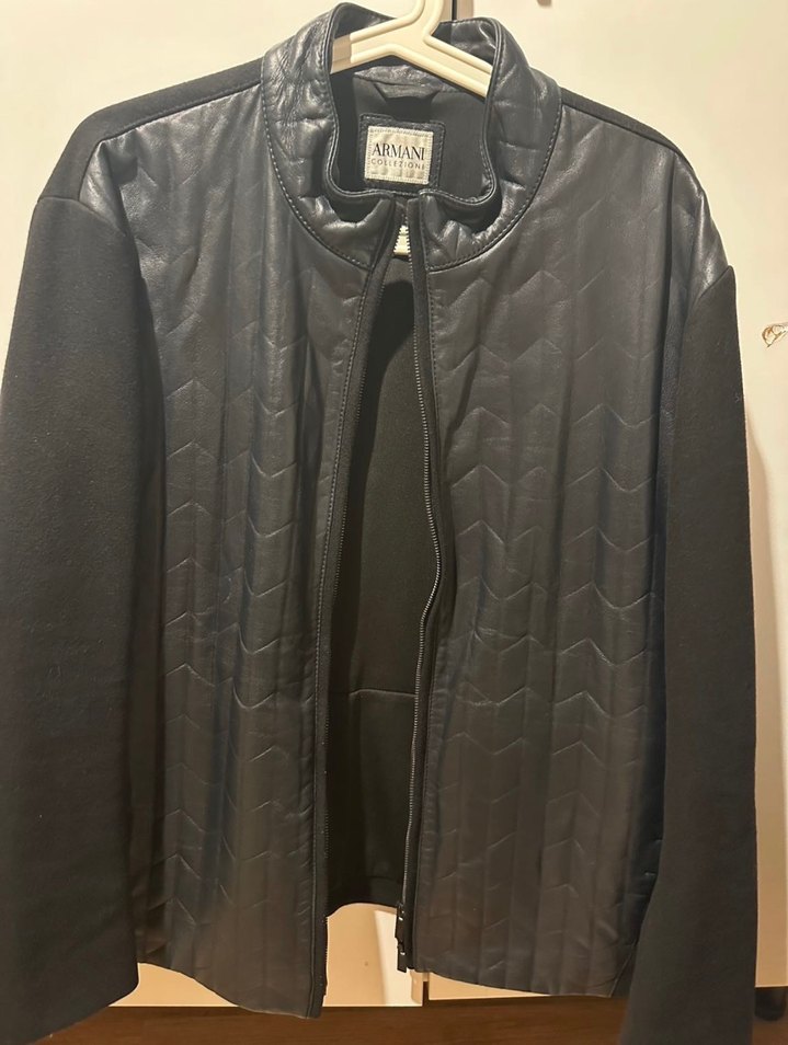 Armani Siyah Deri Fermuarlı Erkek Ceget - Görsel 2