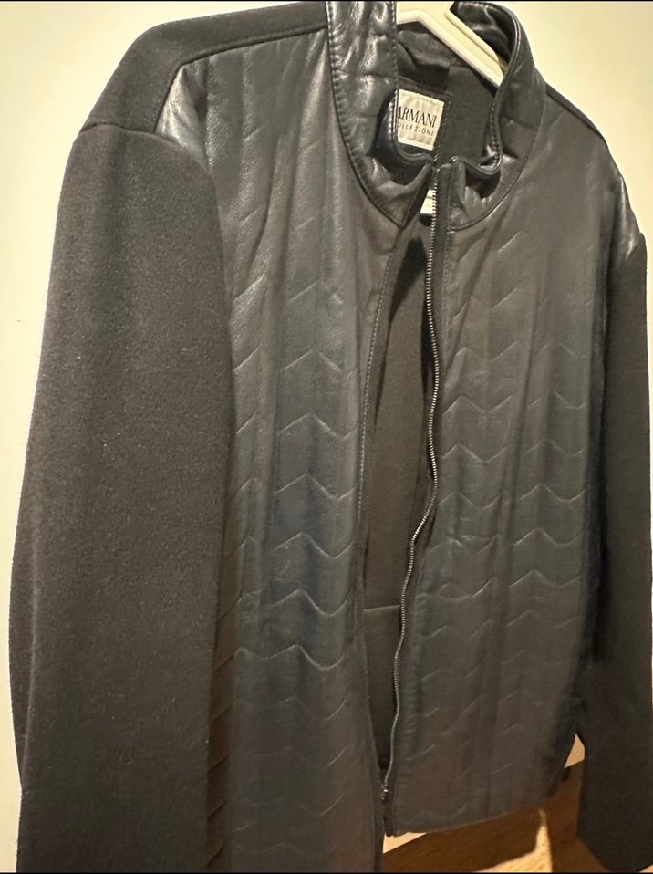 Armani Siyah Deri Fermuarlı Erkek Ceget - Görsel 3