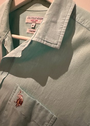 Turkuaz Kısa Kollu Keten Erkek Gömlek - Görsel 2