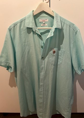 Turkuaz Kısa Kollu Keten Erkek Gömlek - Görsel 4