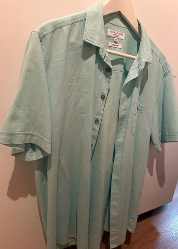 Turkuaz Kısa Kollu Keten Erkek Gömlek - Görsel 3