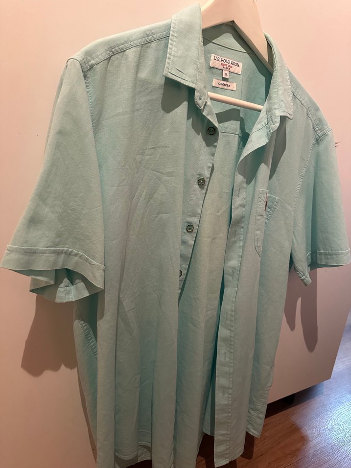 Turkuaz Kısa Kollu Keten Erkek Gömlek - Görsel 3