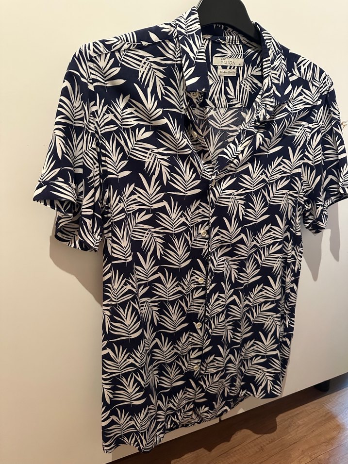 Erkek Mavi Kısa Kollu Desenli Gömlek - Görsel 2