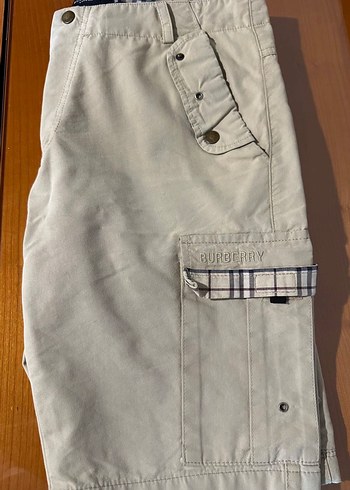 Bej Burberry Kemerli Midi Erkek Bermuda Şort - Görsel 3